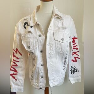 John Galt White Distressed Denim Jacket